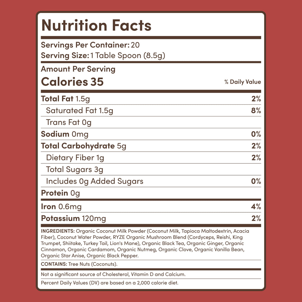 Mushroom Chai — Organic Instant Chai with Reishi & Organic Black Tea, 20 Servings S1 Fm