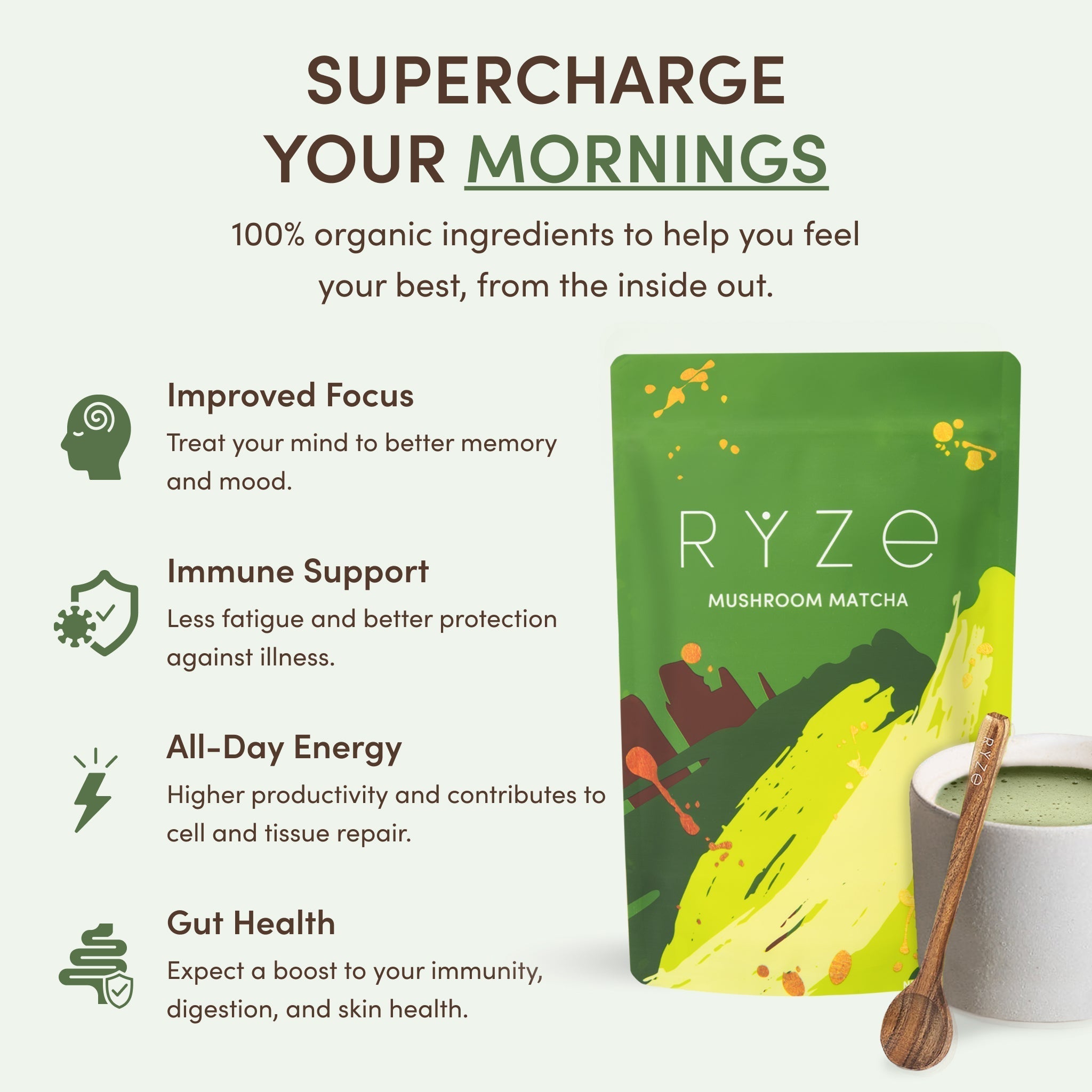 Mushroom Matcha — Organic Instant Matcha Latte with Lion's Mane & King Trumpet, 30 Servings B7 RI