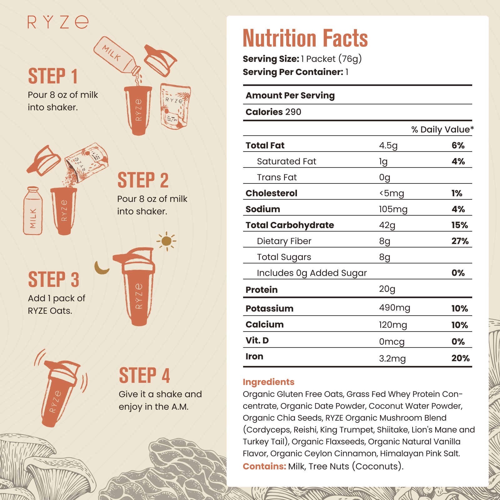 Mushroom Overnight Oats Pack (28 Servings) I3 8F
